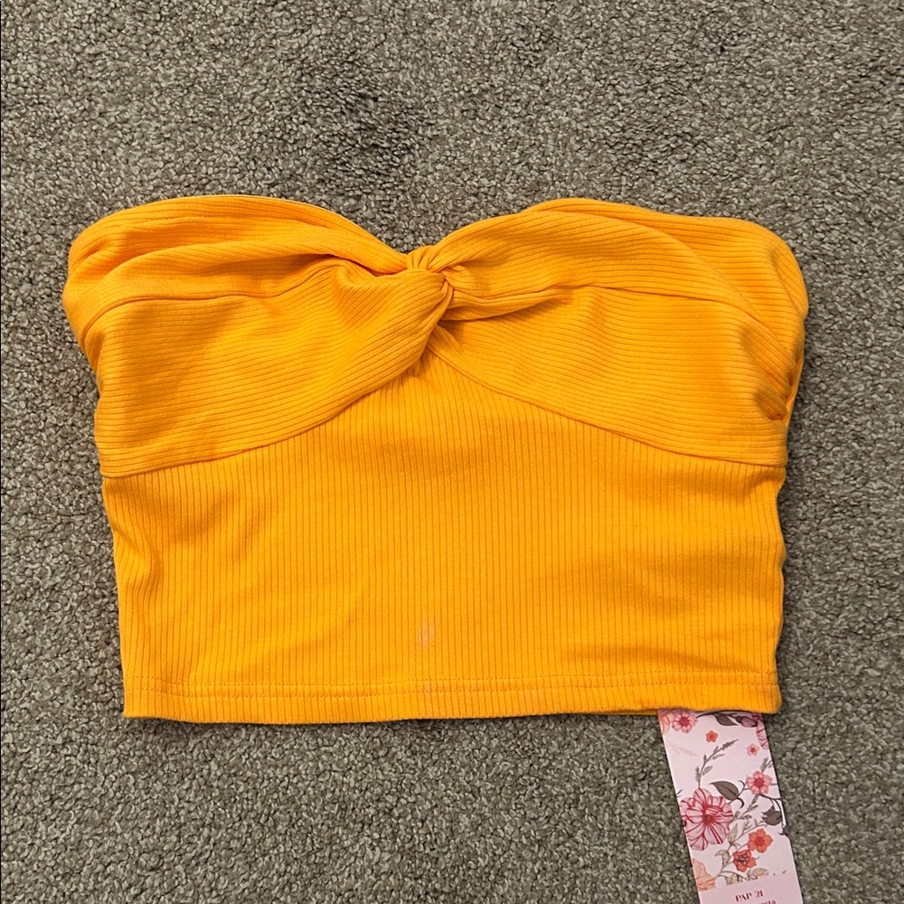 SHEIN Orange Strapless Knot Crop Top